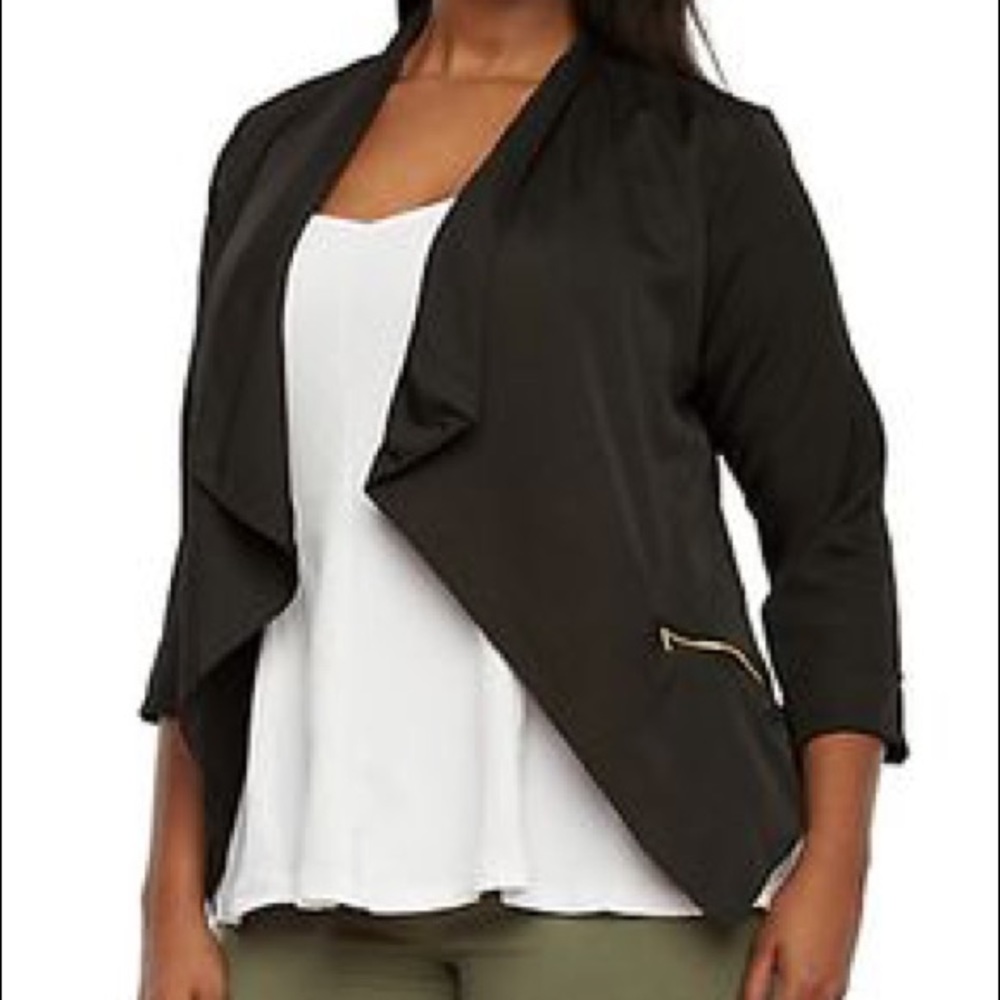 Drape Front Blazer With Exposed Zipper Pockets